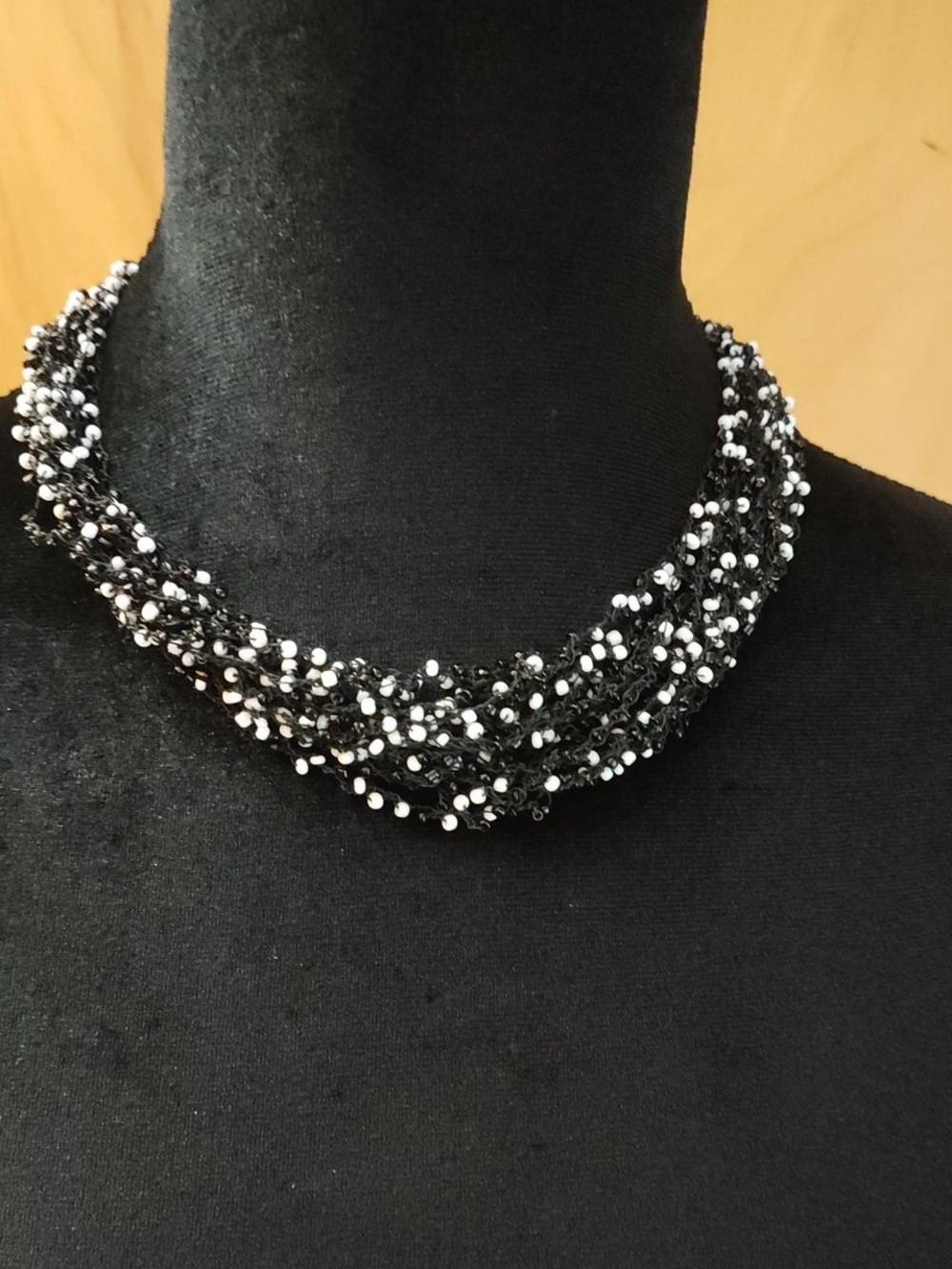 Christopher & Banks Black and White Multi-Strand Beaded Choker